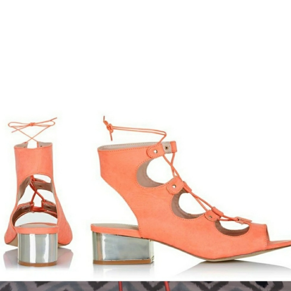 Topshop 'Daily' Ghillie Sandal in Coral